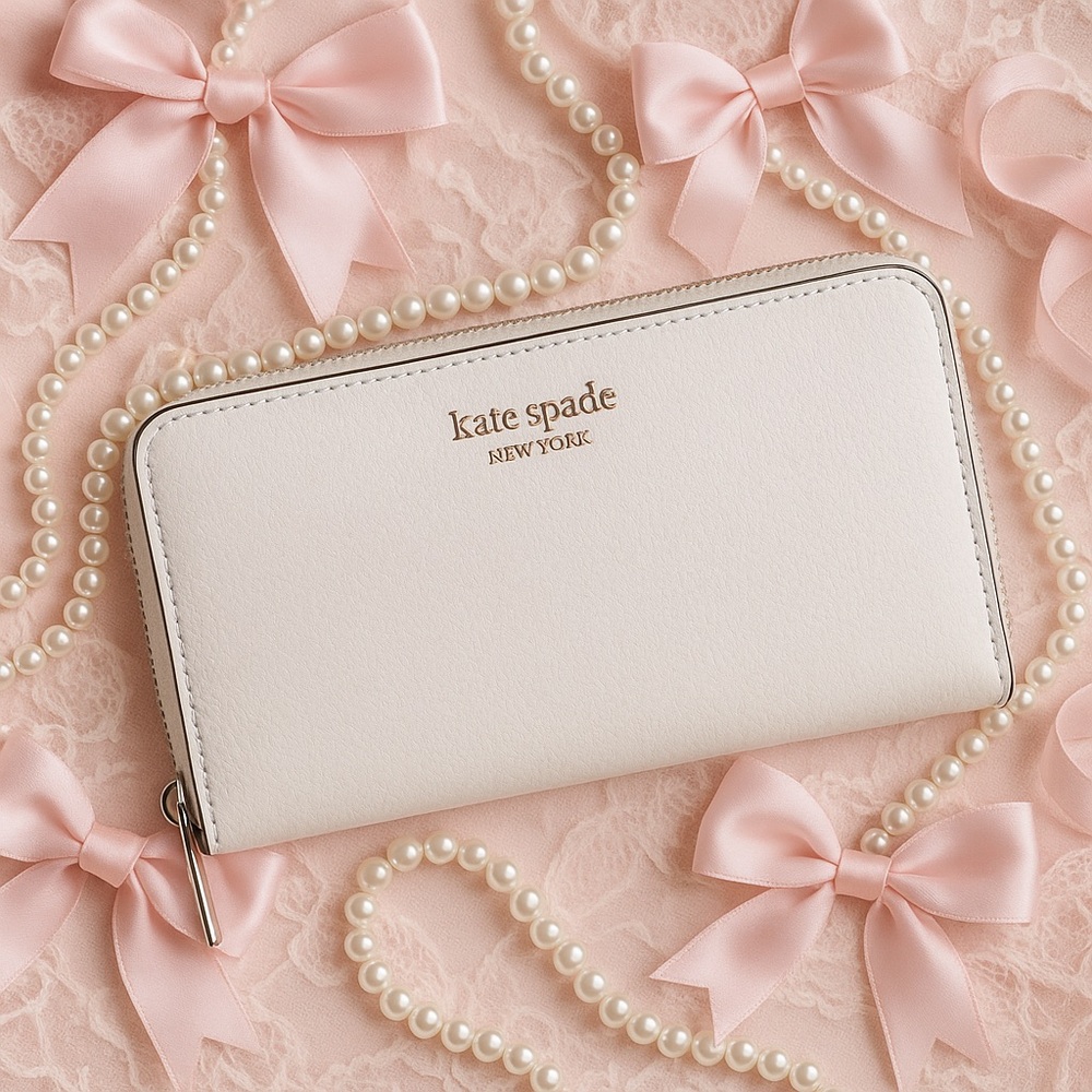 Kate Spade New York White Leather Zip Around Continental Wallet Clutch NWT